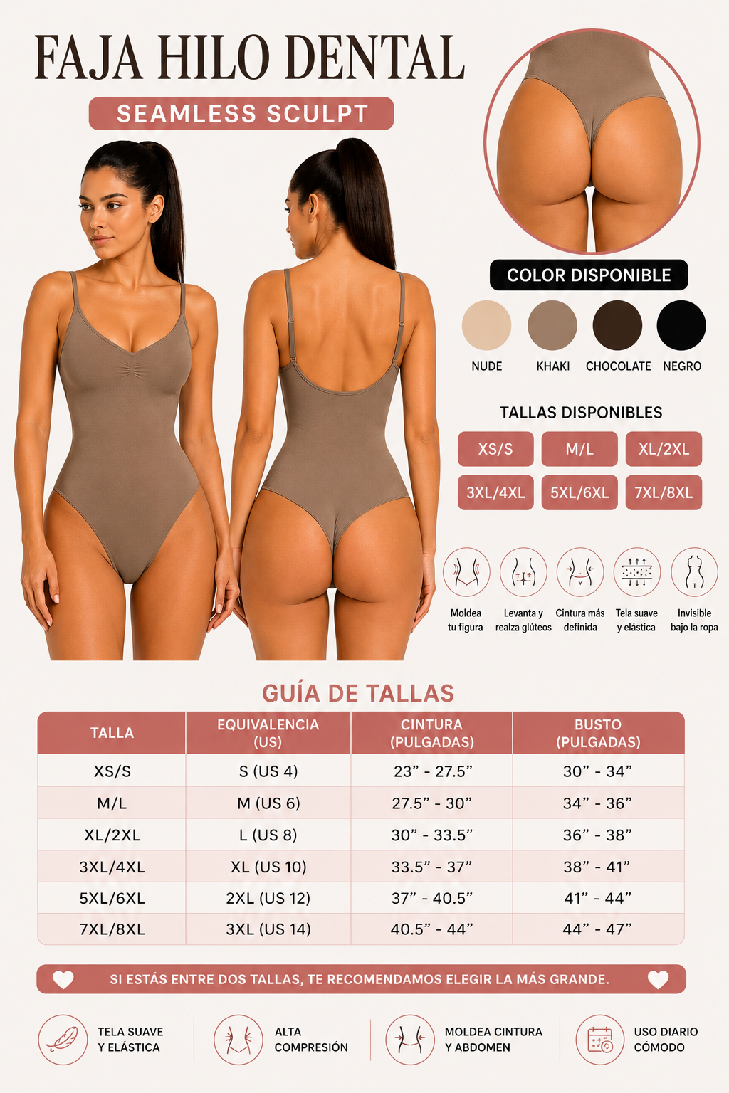 Body Moldeador Hilo Dental Taupe  – Alta Compresión