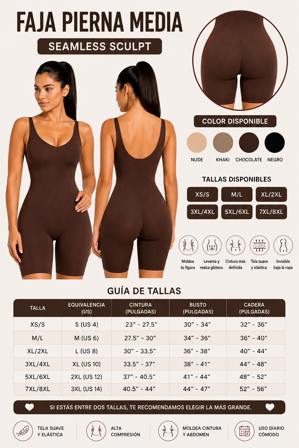Body Moldeador Pierna Media Chocolate– Alta Compresión