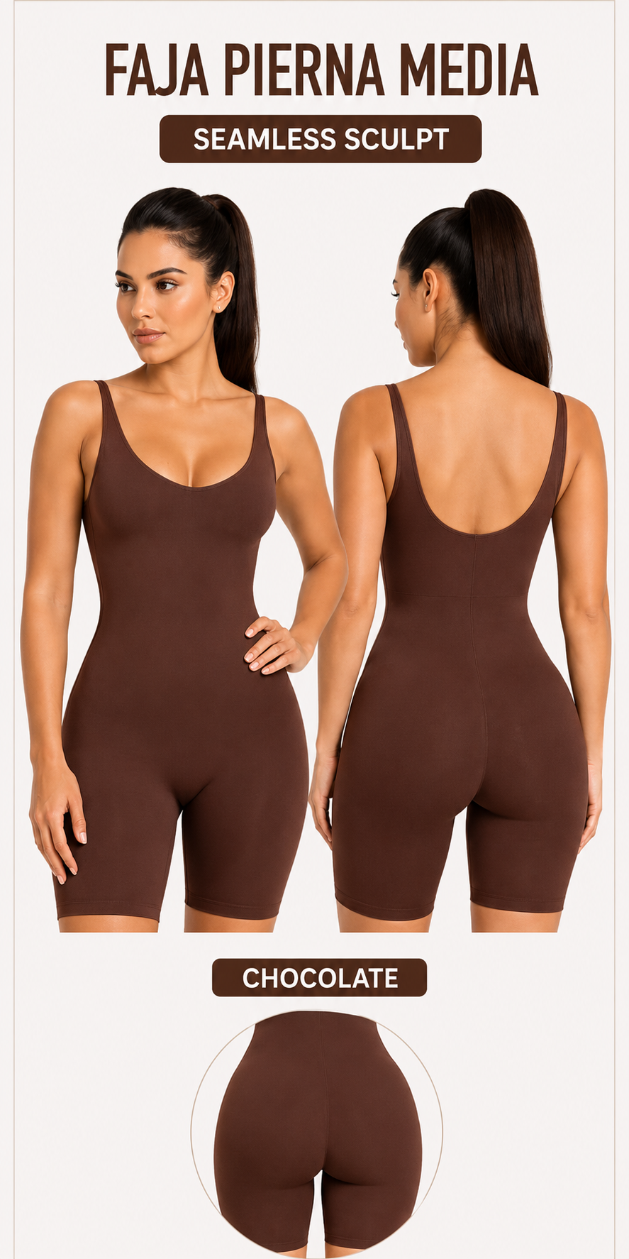 Body Moldeador Pierna Media Chocolate– Alta Compresión